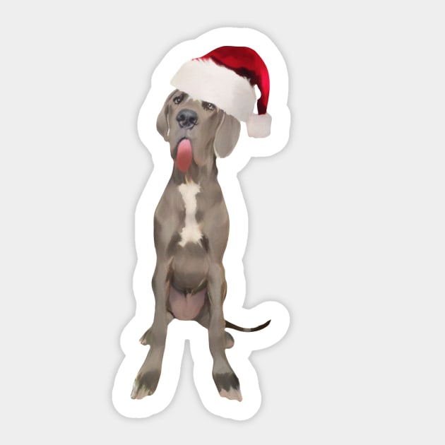Funny Great Dane in Santa Hat Sticker by NikkiBear67